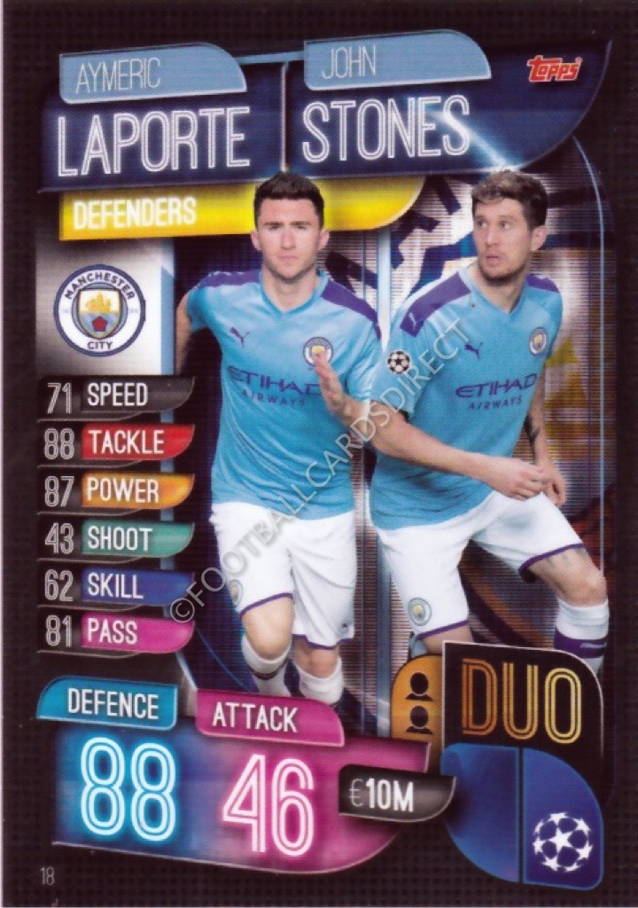 018 Aymeric Laporte John Stones Manchester City Duo Match Attax 2019 20 Football Cards Direct