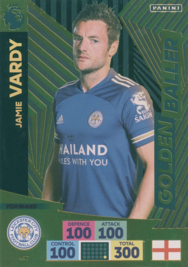 #497 JAMIE VARDY (LEICESTER CITY) GOLDEN BALLERS ADRENLYN PLUS 2020-2021