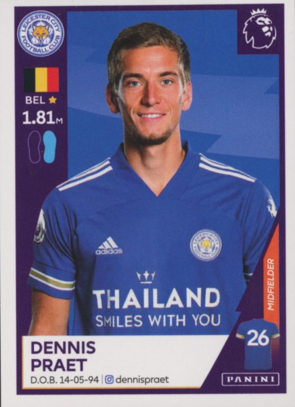 #304 DENNIS PRAET (LEICESTER CITY ) PREMIER LEAGUE 2021 STICKER