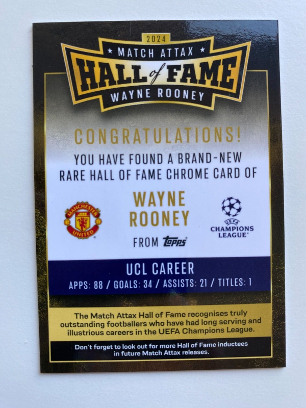 TOPPS MATCH ATTAX 2024-2025 24/25 WAYNE ROONEY  HALL OF FAME - Image 2